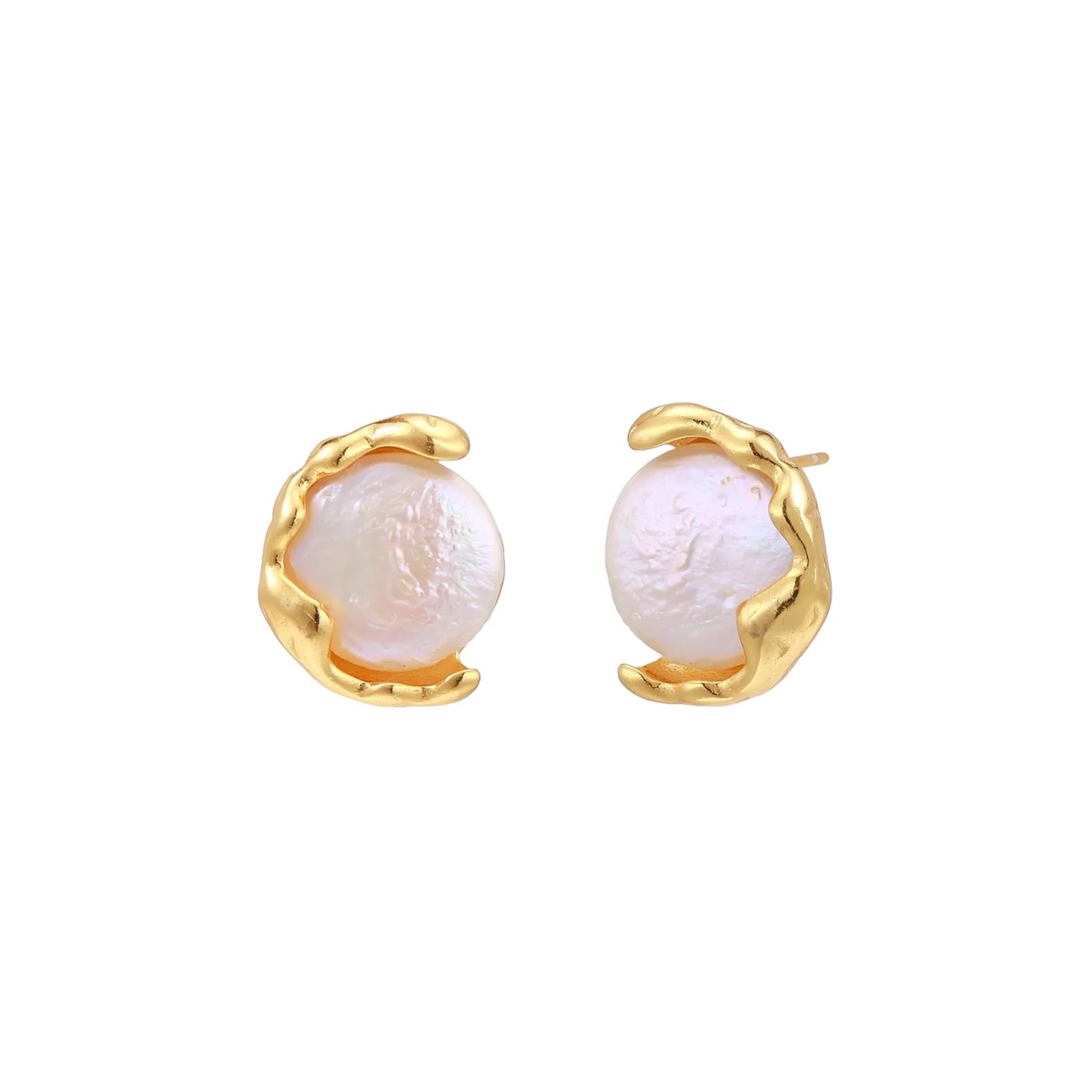 Gold vermeil studs with lustrous pink freshwater pearls in organic crescent settings