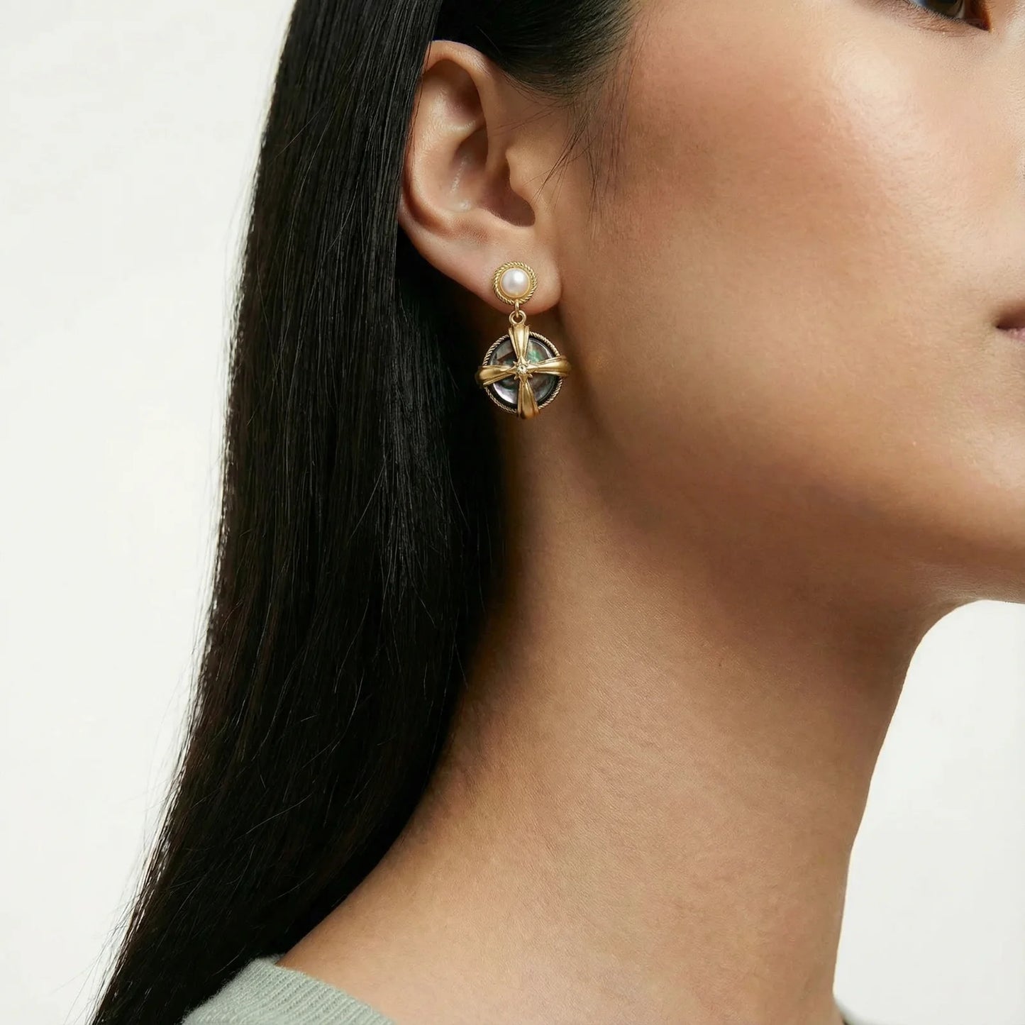 Boucles d'Oreilles Gouttes Croix Perle Abalone