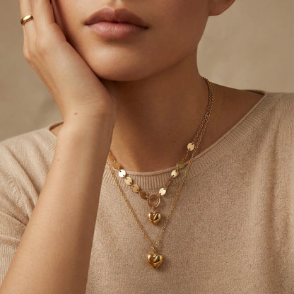 Ensemble Colliers Superposés Cœurs Dorés