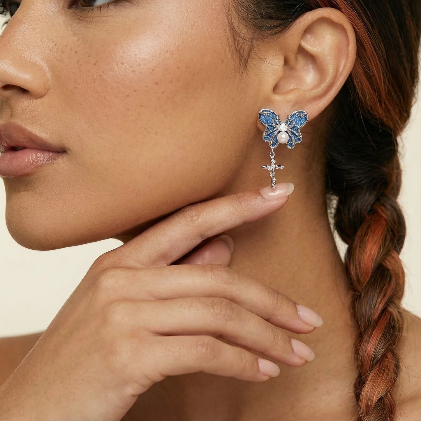 Boucles d'Oreilles Papillon Croix Céleste