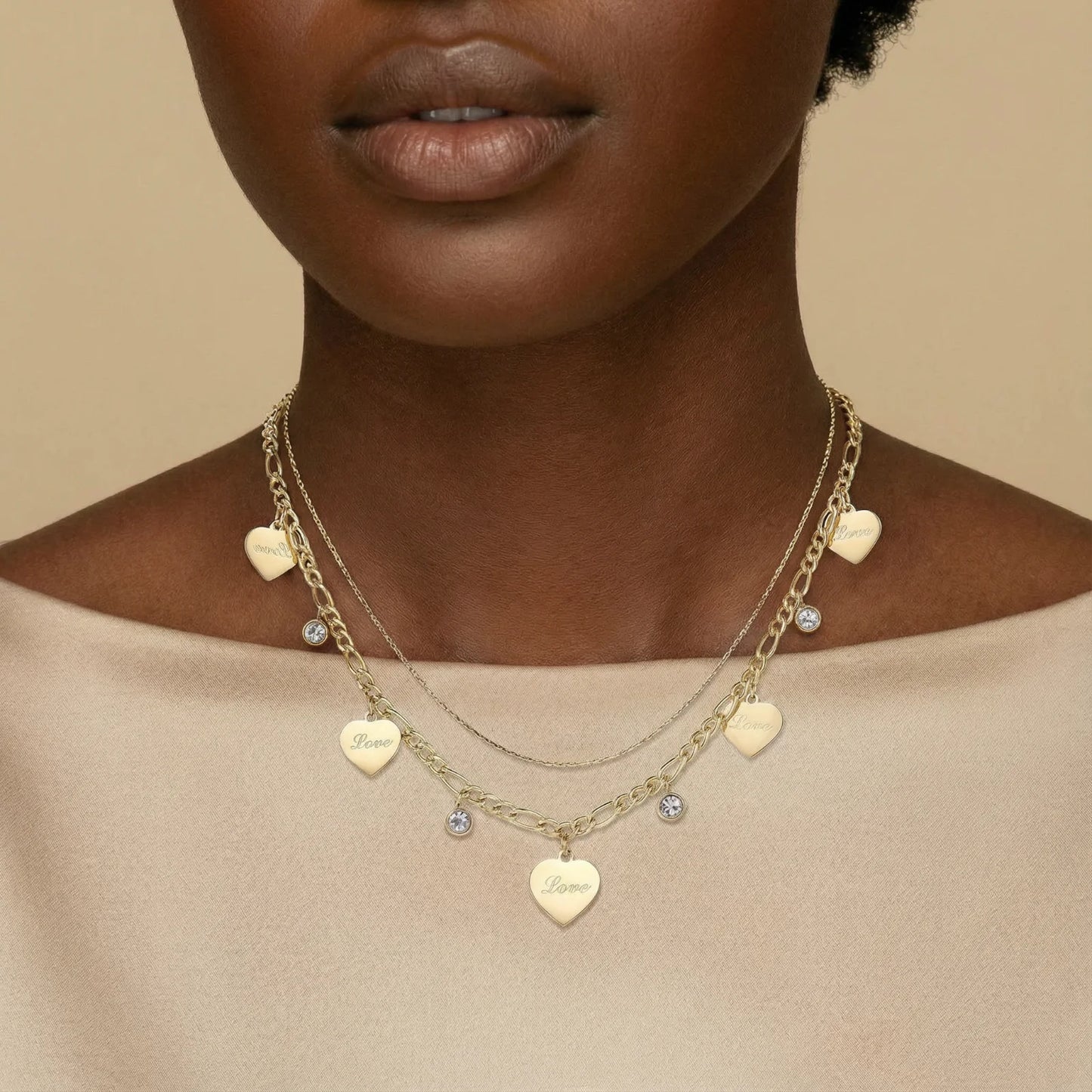 Ensemble Colliers Superposés Cœur Amore