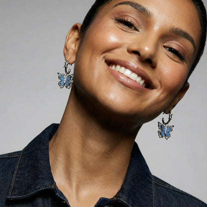 Boucles d'Oreilles Papillon Bleu Pendantes