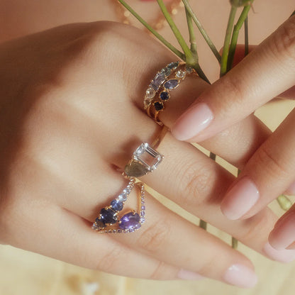 Bague Pierre de Naissance Flottante Plaqué Or 14K Bague Fine Colorée Femme Élégante