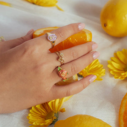 Bague Chevalière Fleur de Naissance en Émail - For You, With Love