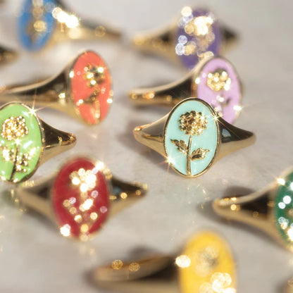 Bague Chevalière Fleur de Naissance en Émail - For You, With Love