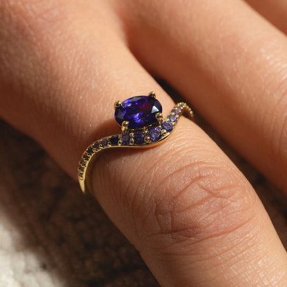 Bague Pierre de Naissance Flottante Plaqué Or 14K Bague Fine Colorée Femme Élégante