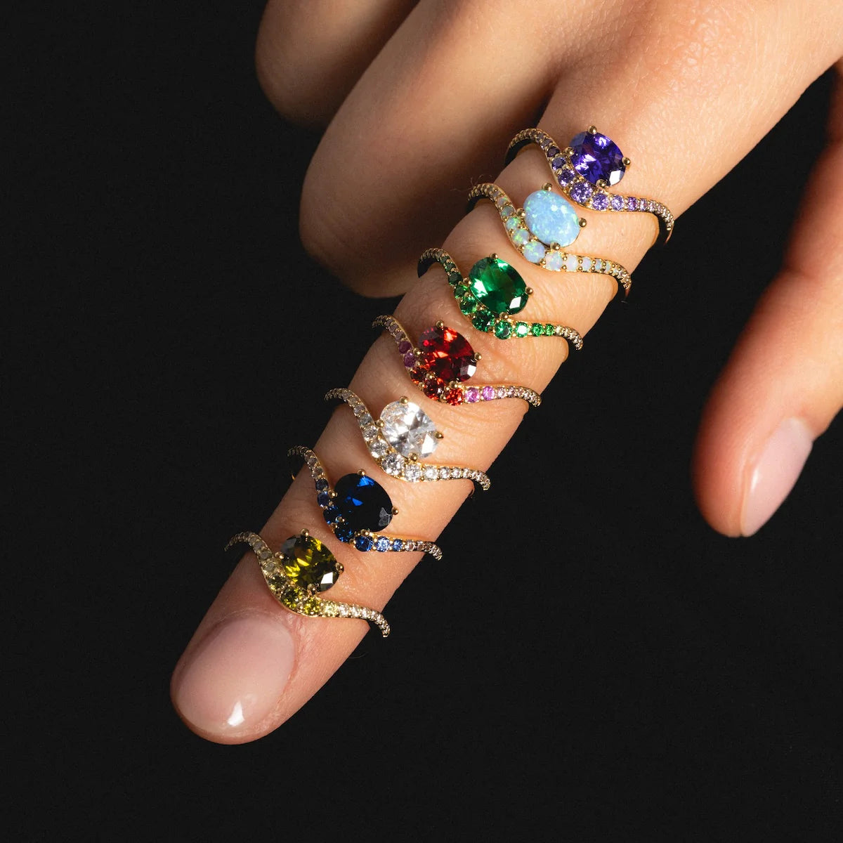 Bague Pierre de Naissance Flottante Plaqué Or 14K Bague Fine Colorée Femme Élégante