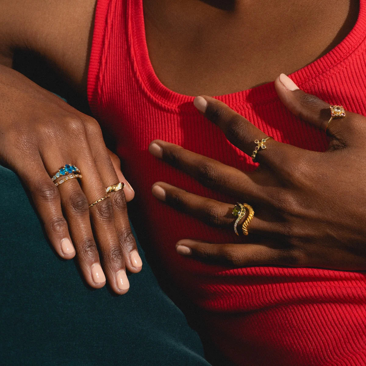 Bague Pierre de Naissance Flottante Plaqué Or 14K Bague Fine Colorée Femme Élégante