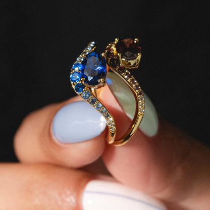 Bague Pierre de Naissance Flottante Plaqué Or 14K Bague Fine Colorée Femme Élégante