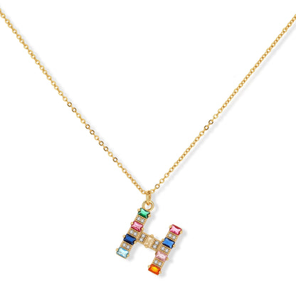 Letter H jewelry set featuring geometric crystal design in gold and white gold plated finish with adjustable chain necklace