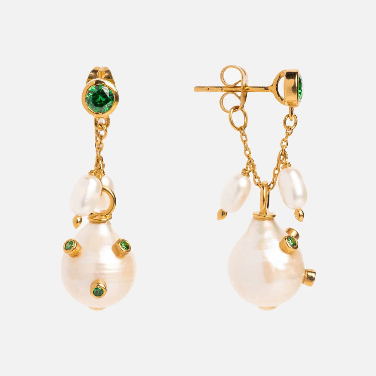 Boucles d'Oreilles Gouttelettes en Perle Baroque et Or