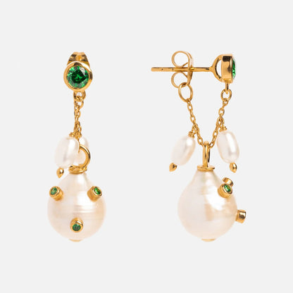Boucles d'Oreilles Gouttelettes en Perle Baroque et Or